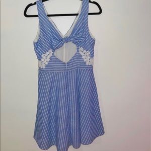 FRANCESCAS Blue and White Striped Floral Dress